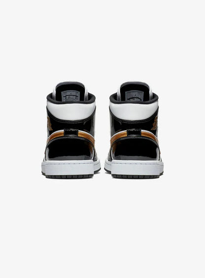 Air Jordan 1 Mid Patent Black White Gold