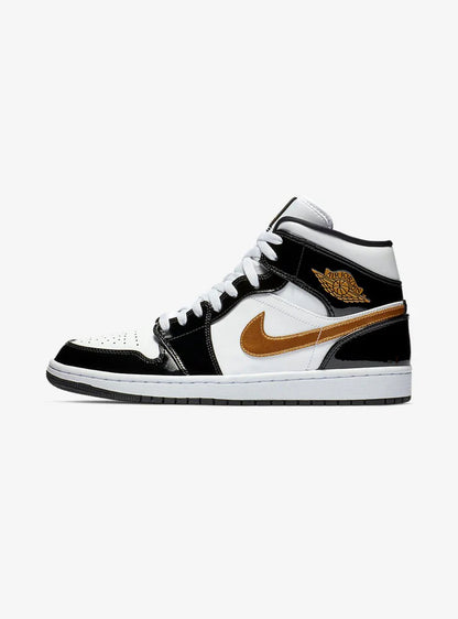 Air Jordan 1 Mid Patent Black White Gold
